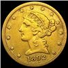 Image 1 : 1892-S $5 Gold Half Eagle CLOSELY UNCIRCULATED