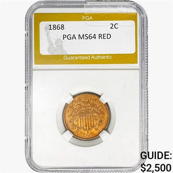 1868 Two Cent Piece PGA MS64 RED