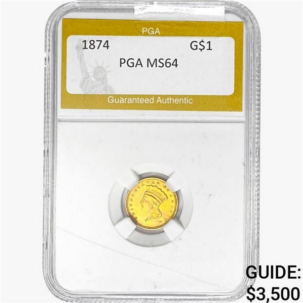 1874 Rare Gold Dollar PGA MS64