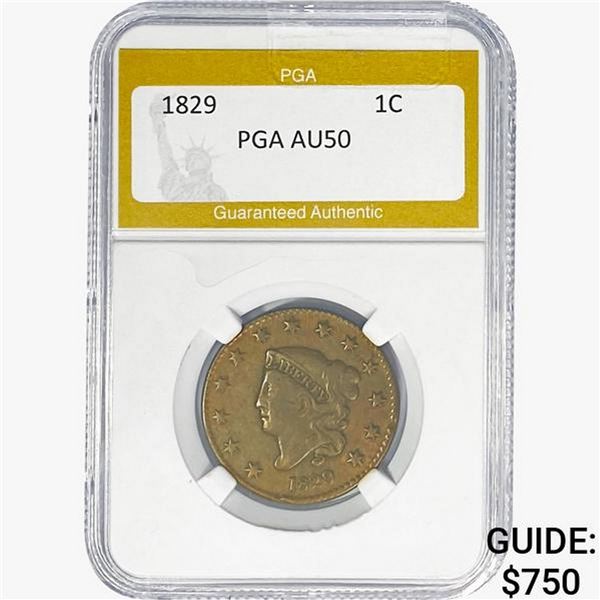 1829 Coronet Head Large Cent PGA AU50