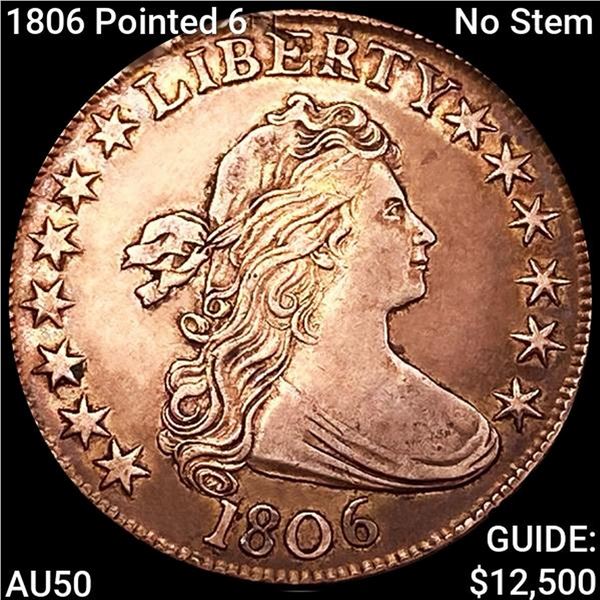 1806 Pointed 6 No Stem Draped Bust Half Dollar CLOSELY UNCIRCULATED