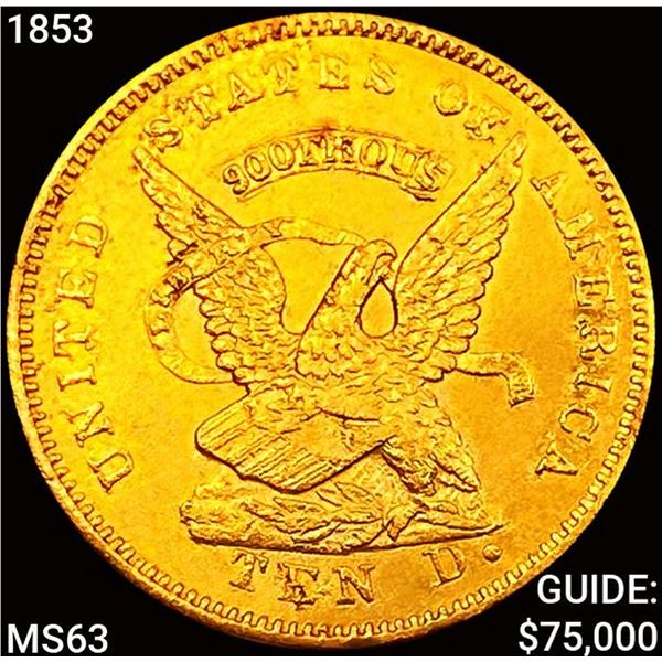1853 "900" Thous $10 Gold Assay CHOICE BU