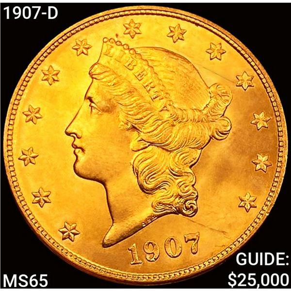 1907-D $20 Gold Double Eagle GEM BU