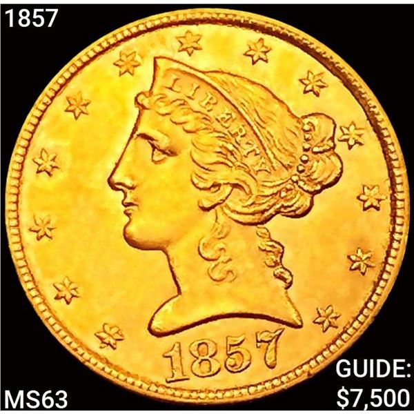 1857 $5 Gold Half Eagle CHOICE BU
