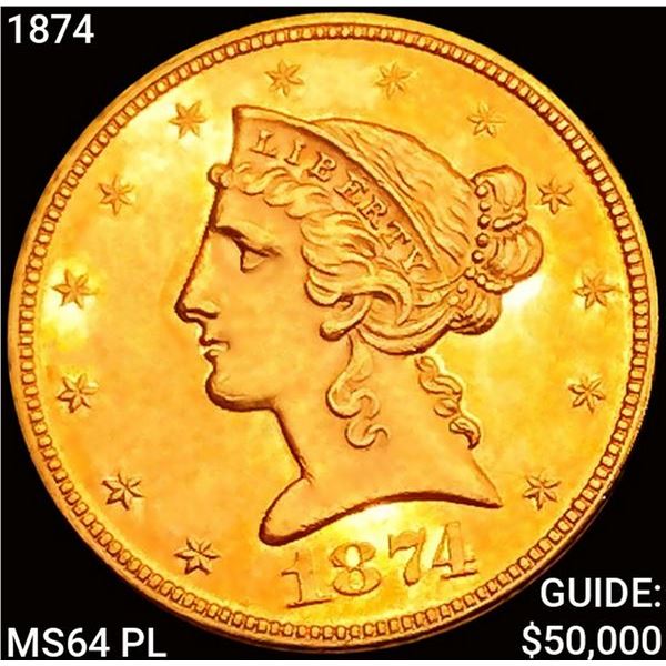 1874 $5 Gold Half Eagle CHOICE BU PL