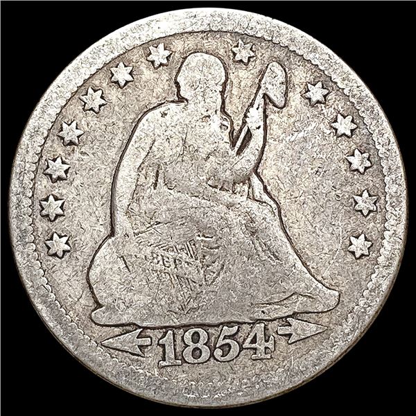 1854-O Arrows Seated Liberty Quarter NICELY CIRCULATED