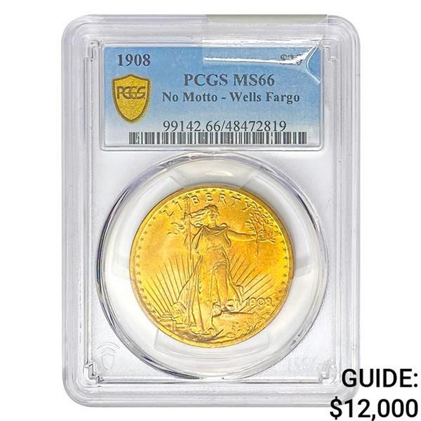 1908 $20 Gold Double Eagle PCGS MS66 No Motto