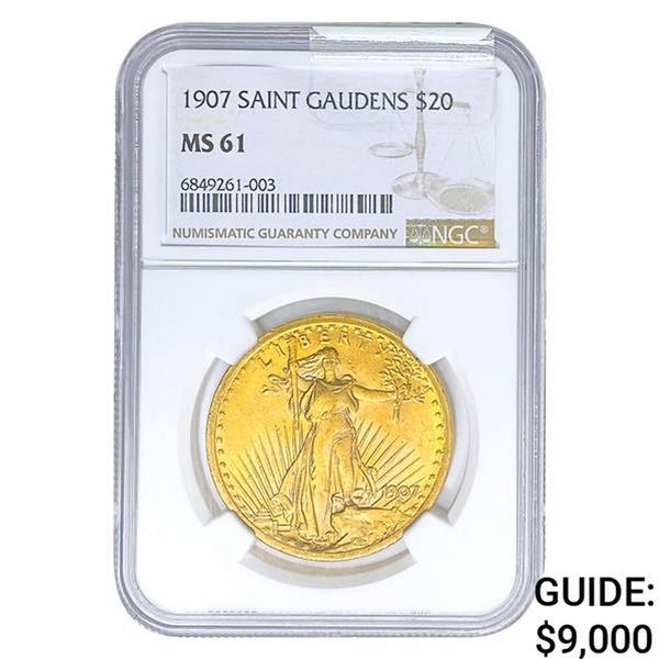 1907 $20 Gold Double Eagle NGC MS61