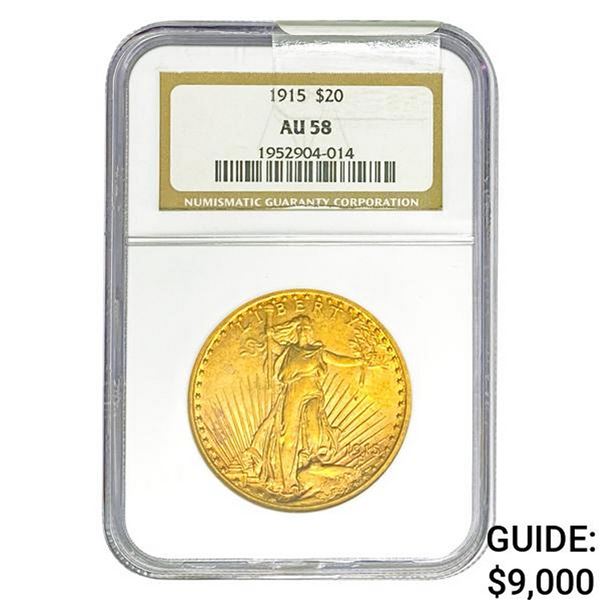 1915 $20 Gold Double Eagle NGC AU58