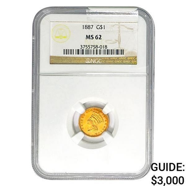 1887 Rare Gold Dollar NGC MS62