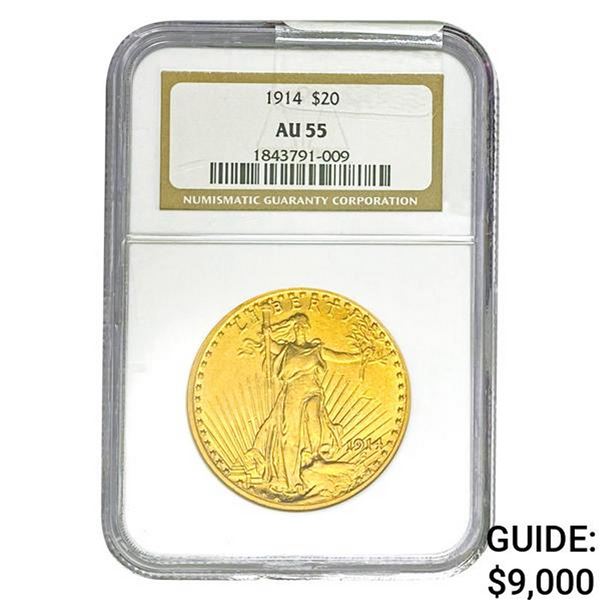 1914 $20 Gold Double Eagle NGC AU55
