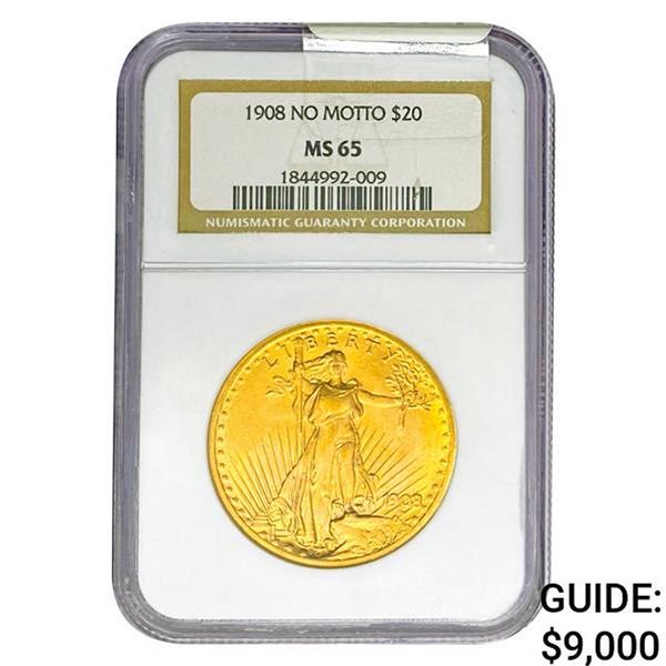 1908 $20 Gold Double Eagle NGC MS65