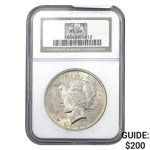 1922 Silver Peace Dollar NGC MS64