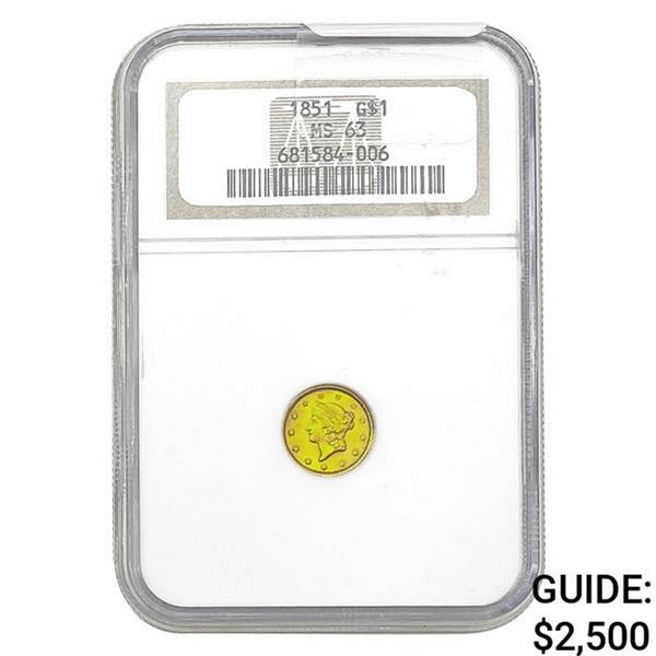 1851 Rare Gold Dollar NGC MS63
