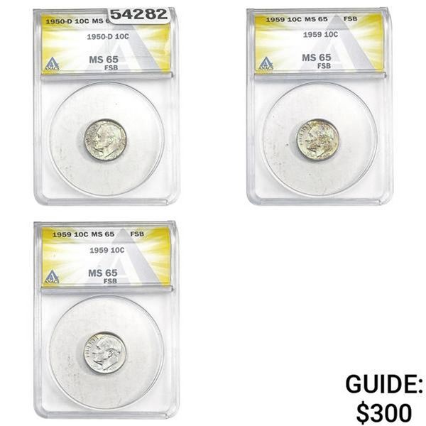 [3]1950-D/1959 Roosevelt Dime ANACS MS65 FSB