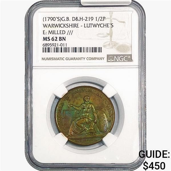 1790's G.Brit D&H-219 1/2P Warwickshire NGC MS62