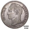 Image 1 : 1911 Venezuela Silver 5 Bolivares NEARLY UNCIRCULATED