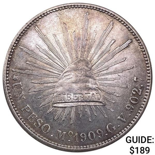 1909Mo GV Mexico Silver Peso CHOICE AU