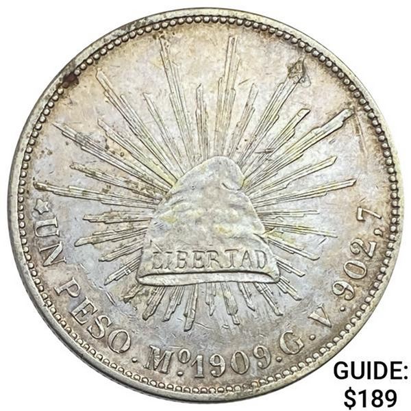 1909Mo GV Mexico Silver Peso CHOICE AU