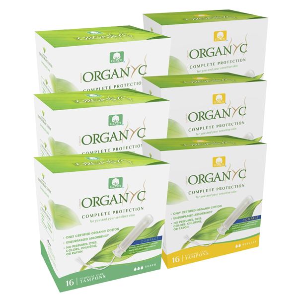 NEW 6 X 96 ORGANYC COTTON TAMPONS REGULAR FLOW
