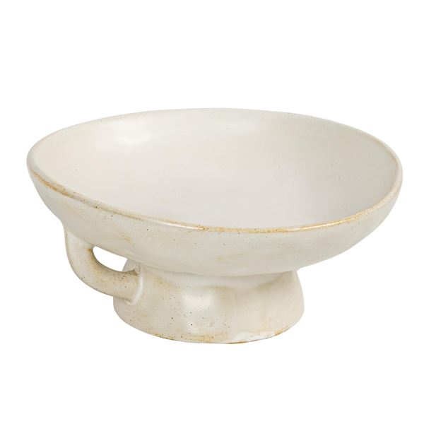 NEW 8" L STONEWARE BOWL WITH REACTIVE GLAZE WHITE