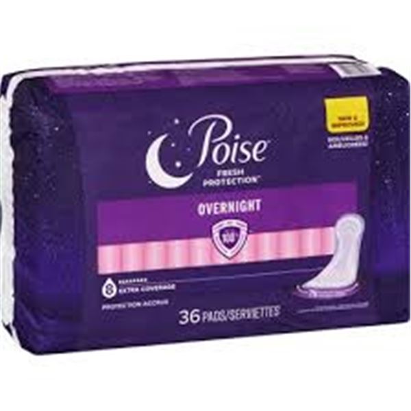 NEW 36 PADS POISE OVERNIGHT FRESH PROTECTION