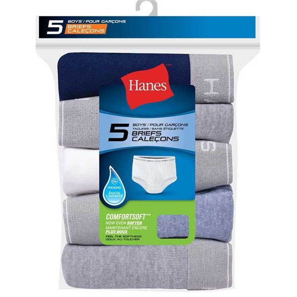 NEW 5 HANES BOYS TAGLESS BRIEFS