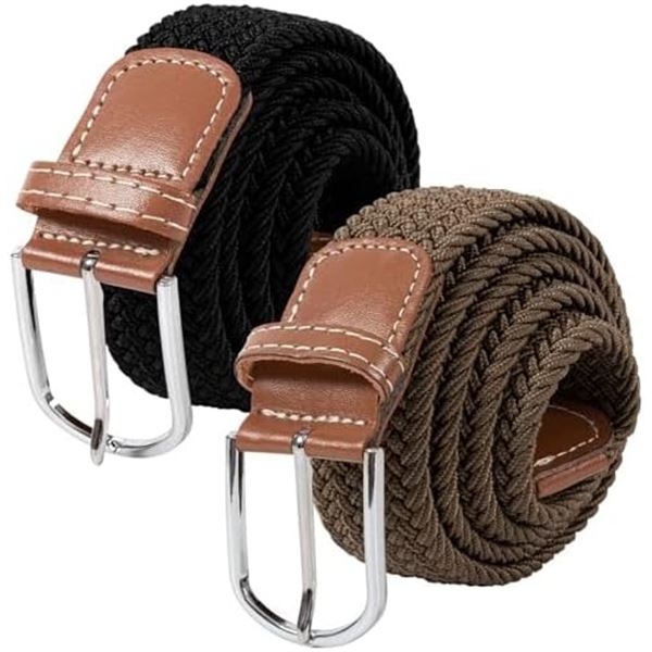 NEW 2 PACK MENS ELASTIC BELT BRAIDED GOLF BELTS