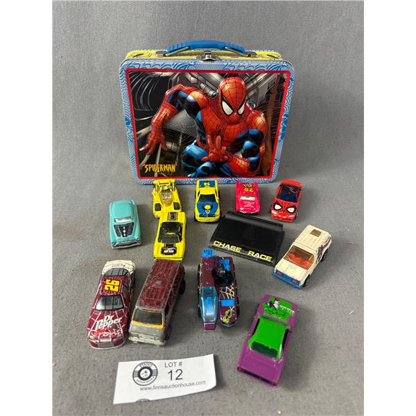 Spiderman Lunchbox and Various Diecast Cars