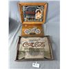 Image 1 : Lot of 2 Coca Cola Mirrors and a Harley Davidson Motorcyle On Wood