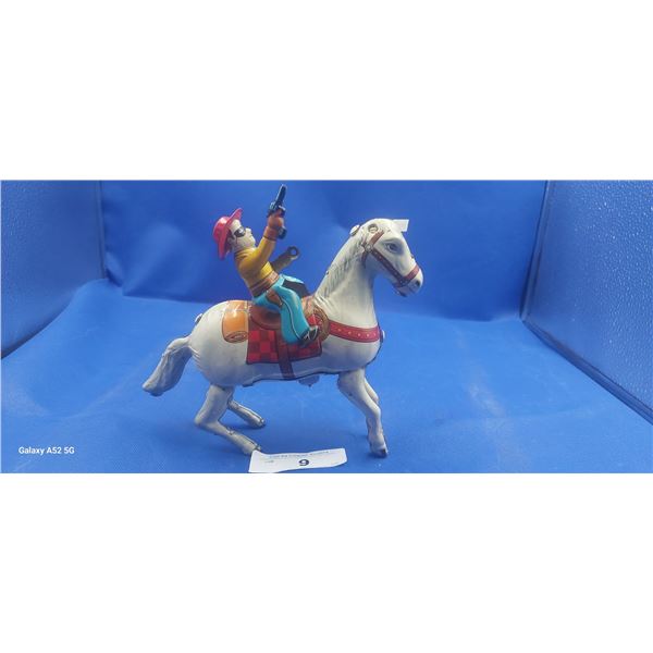 Vintage Lone Ranger on Silver tin toy 8" long