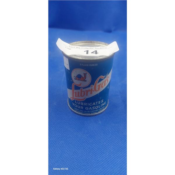 1950s Lubri-Gas fuel additive 3 oz can, full, Canadian