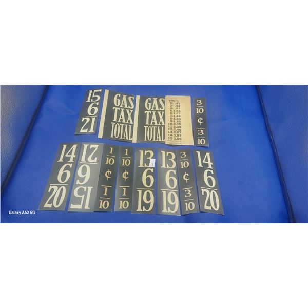 Collection of vintage gas pump numbers, for prices