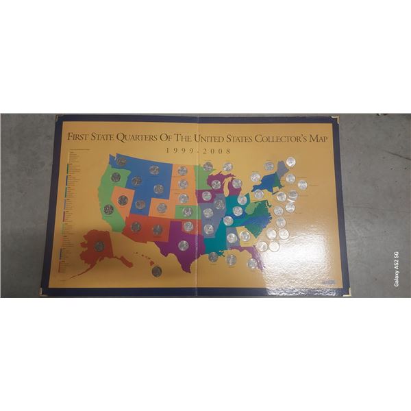 Complete collection of all 50 state quarters in holder 17"x28" open