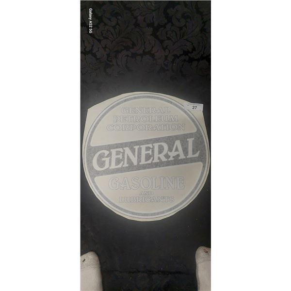 Pair of General Gasoline pump decals, 17" diameter