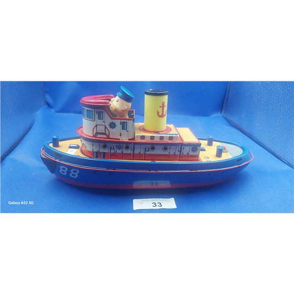 1960s tug boat battery operated tin toy made in Japan