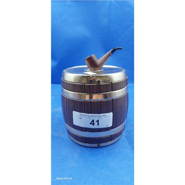 1960s pipe tobacco humidor barrell, nice condition 6.5" long