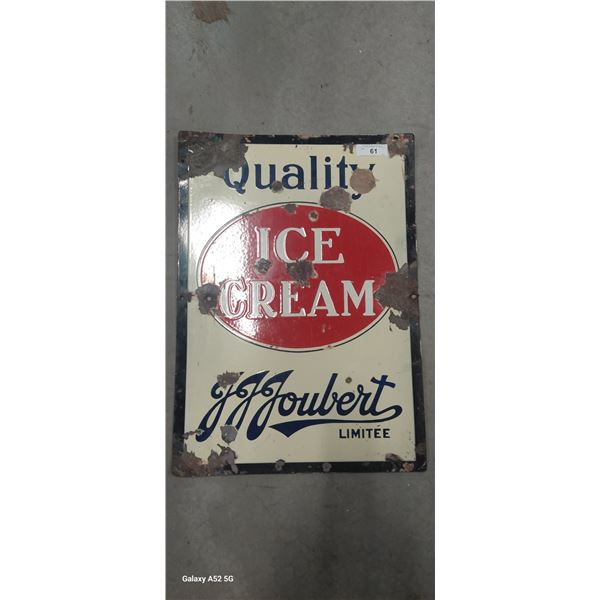 Porcelain ice cream sign, J-J-J-Joulbert 28" x 19"