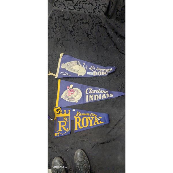 3 vintage pennants, Los Angeles, Kansas City & Cleveland
