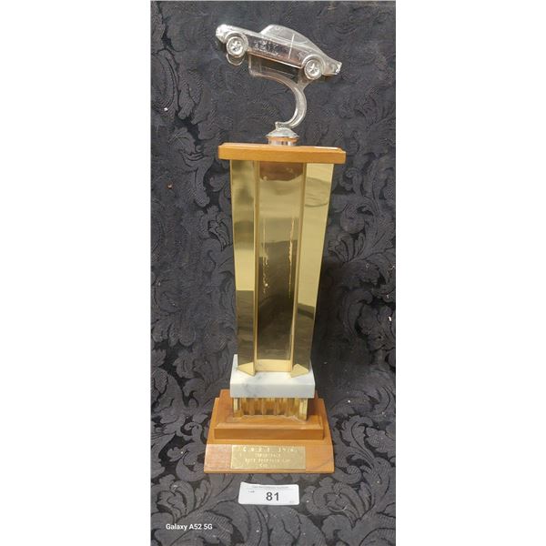Vintage 1970 race car trophy 19"