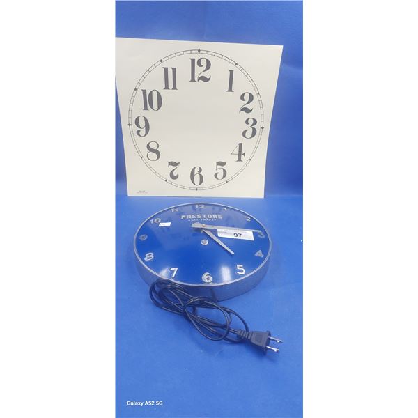 Vintage Prestone antifreeze clock and clock decal, clock 10" decal 12"