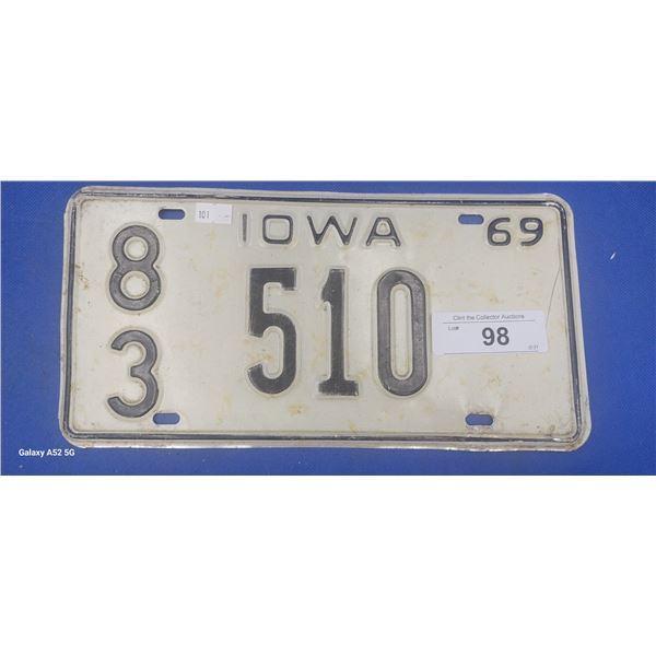 Vintage 1969 Iowa license plate
