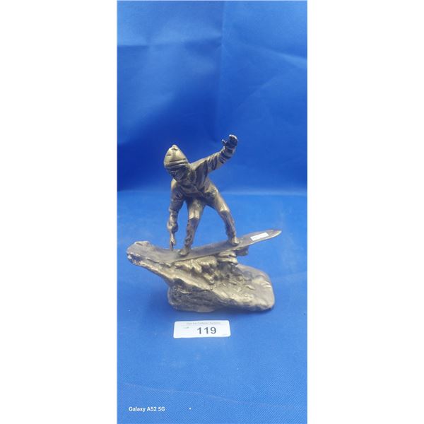 Heavy brass snow boarding statue 9"