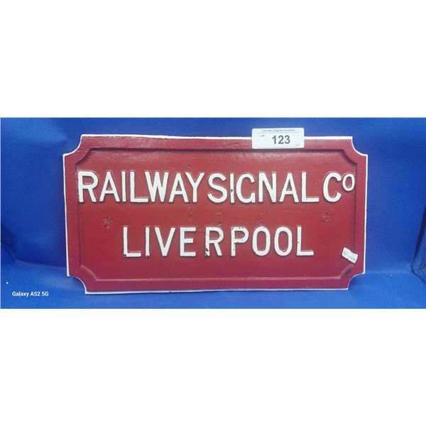 Vintage cast iron Liverpool train sign, repaint, 15" x 8"