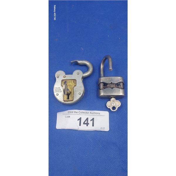 2 vintage padlocks with keys