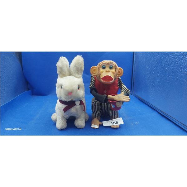 2 1960s Cragstow Crap Shootin' monkey and rabbit, battery operated toys Made in Japan