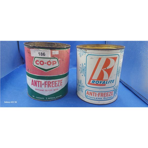 Pair of one gallon antifreeze tins
