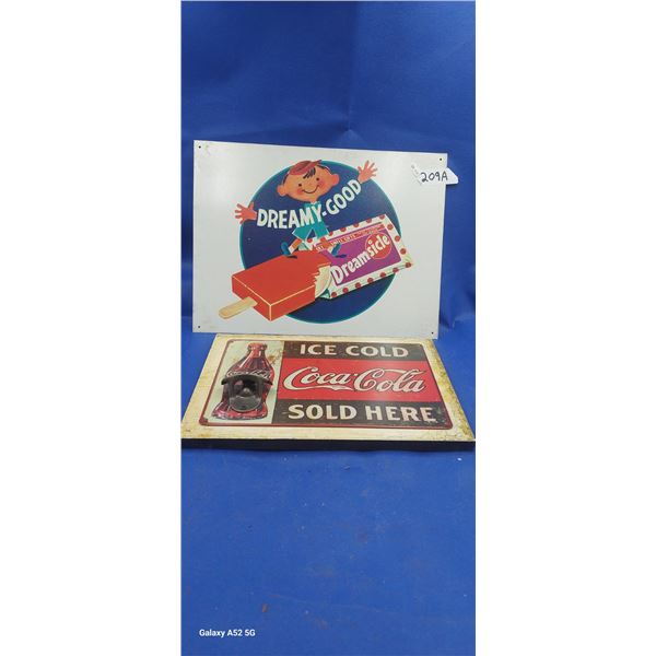 Pair of repro signs, Coke & Dreamsicle