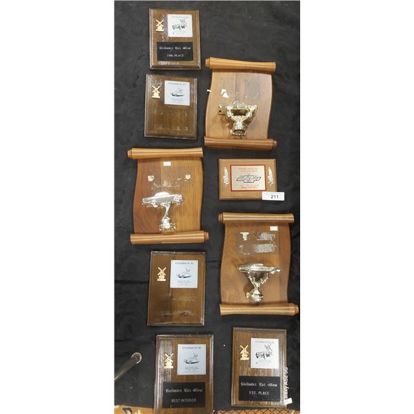 Lot of vintage car trophy plaques, 10 pieces