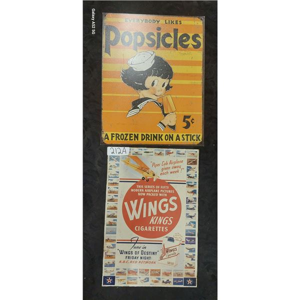 2 nice repro metal signs, Wings & Popsicle